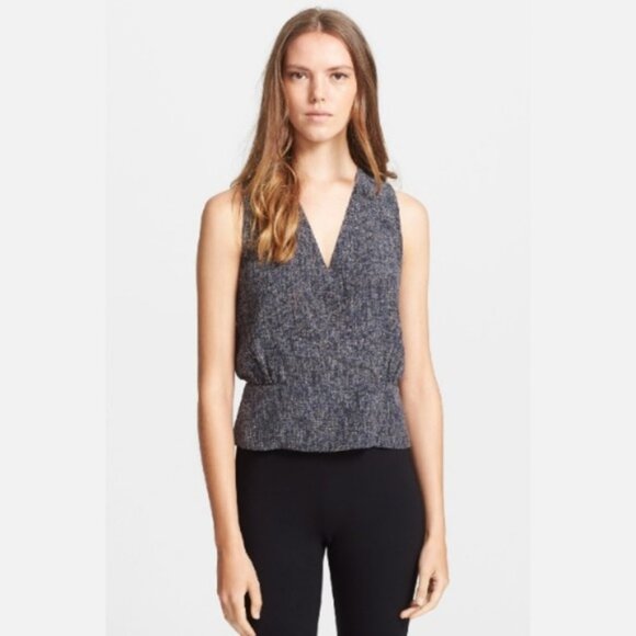 THEORY Camara Faux Wrap 100% Silk Sleeveless Printed Blouse Size S Pre-Owned - Picture 4 of 13